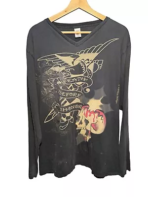 Ed Hardy Y2K USMC Death Before Dishonor Skull LS Shirt Christian Audiger XL  • $24.99