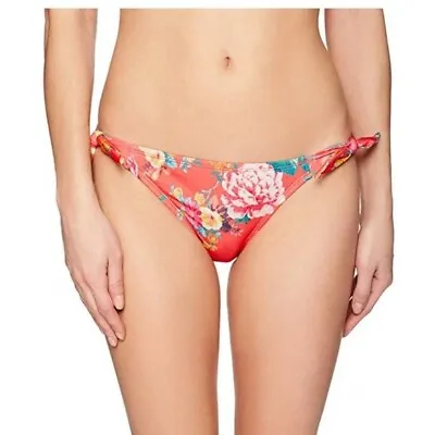 Hobie Women L Junior Petal Pusher Tie Side Bikini Bottom Hot Coral Floral • $0.99