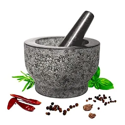 HiCoup Mortar And Pestle Set - 6 Inch Granite Large Molcajete Bowl With Stone • $29.72