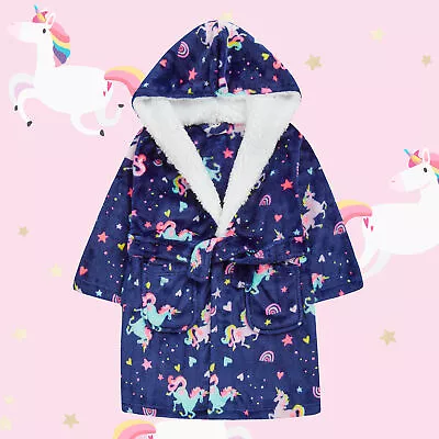 Kids Infant Girls Pyjama & Dressing Gown Set Cotton Unicorn Pjs Bath Robe Gifts • £21.99