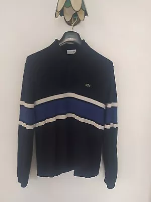 Lacoste Long Sleeve Polo Navy Blue With Stripe • £17.99