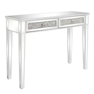 2 Drawer Mirrored Console Table Diamond Vanity Table Entry Table Furniture • $150.99