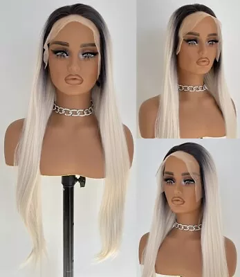 T Lace Front Wig Long Straight Ombre Blonde Fashion Heat Resistant Hair Handtied • £19.99