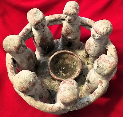 Large Circle Of Seven Friends Candle Holder Mexican Folk Art Handmade Pottery • $39.77