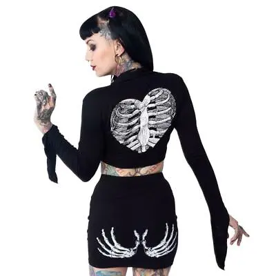 $32.95 • Buy Kreepsville 666 Rib Cage Heart Goth Punk Spooky Skeleton Tie Top Shirt GTTRH