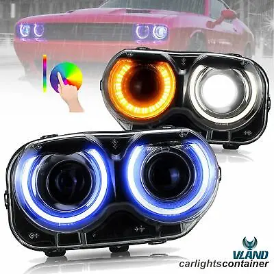 VLAND Dual Beam RGB LED Headlights For Dodge Challenger 2015-19 DRL Front Lamps • $399.99