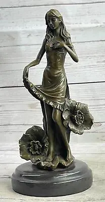 Handcrafted Bronze Figurine: Signed Moreau Lily Girl With Flowers Art Deco Sale • $139.65