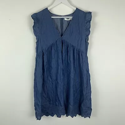 Mustard Seed Womens Medium Mini Babydoll Dress Chambray Blue Flutter Sleeve NWT • $17.46