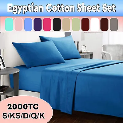 $33.43 • Buy 2000TC Egyptian Cotton Flat Fitted Sheet Set Flannelette Feel S/D/Queen/King