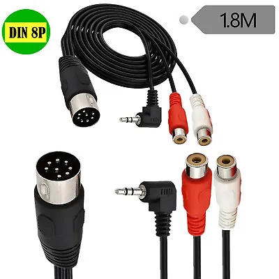 1.8M DIN 8 Pin Male To 2RCA Female 3.5mm 90°Angle 3Pole Male Audio Adapter Cable • $10.99