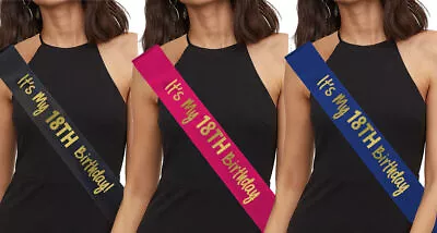 It's My 18th Birthday Sash Pink Blue Black 18 Gift For Her Friend Party • £4.95