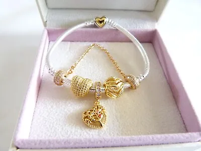 $189 • Buy Genuine Pandora Gold Bracelet,CZ &Royalty Bead,Love Charm *60% SPRING SALE