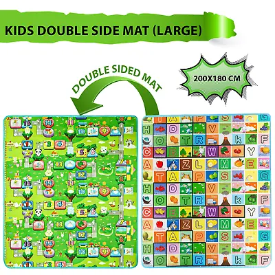 Kids Crawling Soft Foam Educational Game Play Mat Picnic 2 Side Carpet 200x180cm • £9.85
