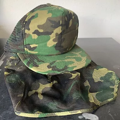 Vintage San Sun Camo Trucker Hunting Snap Back Hat With Netting • £5.22