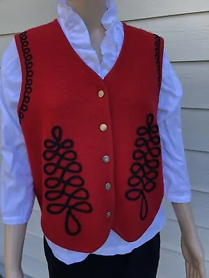 $14.50 • Buy Cambridge Dry Goods S Red Boiled Wool Knit Sweater Vest, Snaps, Black Swirl Trim