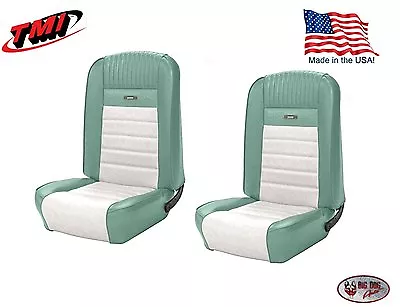 Deluxe PONY Seat Upholstery Mustang Fastback Front/Rear Turquoise & White • $950.09