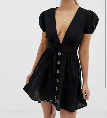 $15 • Buy Asos Black Mini Dress With Cap Sleeves And Tie At The Waist Size 12