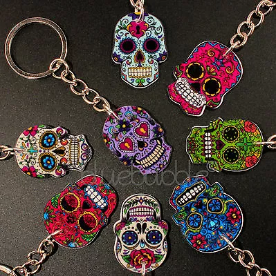 Funky Mexican Sugar Skull Keyring Evil Zombie Day Of The Dead Emo Gothic Kitsch • £4