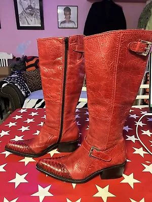 £79.99 • Buy 547/16 Ladys Red Sz 4 Leather & Snake Sancho Zip & Buckler Cowboy Boots