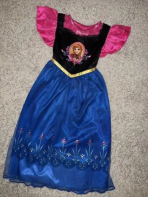 Disney Frozen Anna Girls 2T Toddler Costume Blue Black Floral Gown Dress Exc • $11