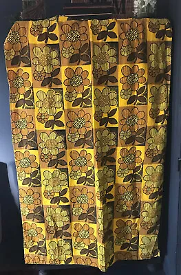 Vintage Midcentury Bark Cloth Yellow/ Brown Door Curtain 60's Flower Modernist • $14.93