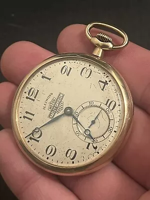 C1917 12s ILLINOIS HARLEY DAVIDSON MOTOR CYCLES Dial GF Pocket Watch SUPER RARE! • $995