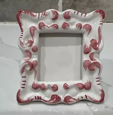 Vtg Mini White Pink Painted Porcelain Tabletop Picture Frame 2.5” X 2.25” • $8.99