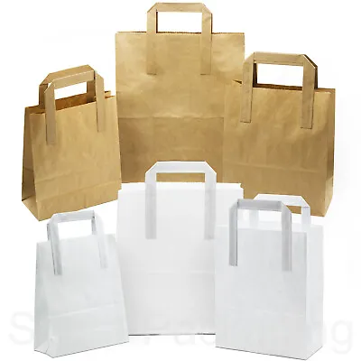 £92.99 • Buy Kraft Paper Bags Brown & White SOS - Party Takeaway Food Carrier - Strong Handle
