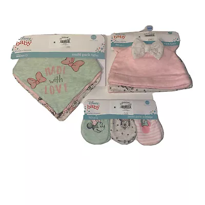  Disney Baby Minnie Mouse Bibs Mittens Hats Newborn-3/6M Lot Of 3  Shower Gift • $14.90