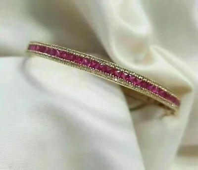 Princess Lab Created Ruby Diamond Women Bangle Bracelet 14K Yellow Gold Plated • $155.99