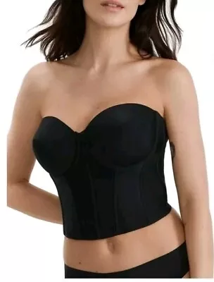 ULTIMO Black 38FF Fuller Cup Lower Back Long Boned Strapless Bra Top • £19.99