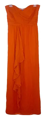 NICOLE MILLER Women’s Orange 100% Silk Strapless Chiffon Maxi Dress Size 4 • $49.99