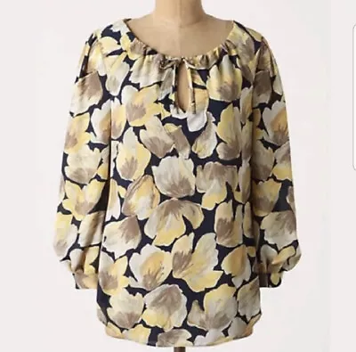 Anthropologie Michelia Top Blouse Peasant Floral Yellow 3/4 Sleeve Career Size 6 • $26.99