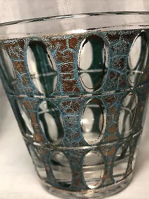 Turquoise Blue & Gold Bar Juice  Glasses (3) MCM Unique  Luxury Vintage • $65
