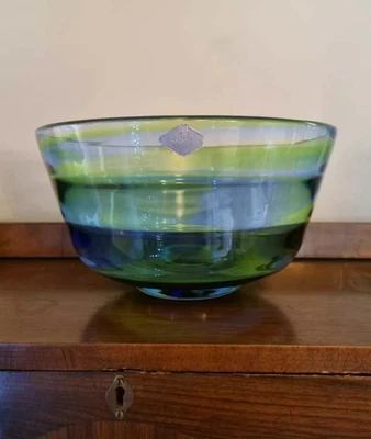 £199.99 • Buy Large Antique Art Deco Royal Brierley Rainbow Green & Blue Art Glass Bowl C.1930