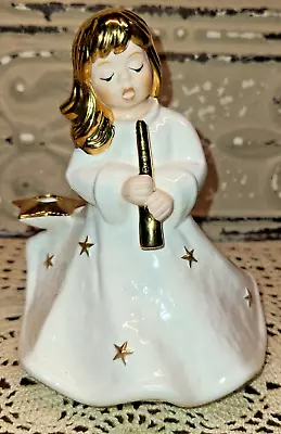 Vintage Goebel Gilded Porcelain Angel Playing Clarinet Candle Holder 42059 • $25