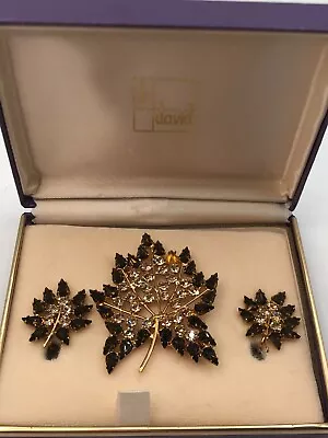 Vtg B David Black & White  Gold Tone Brooch & Earring Set ~ Original Box~ READ • $37.83