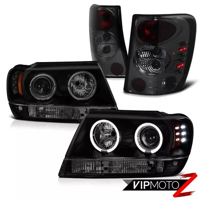 $241.95 • Buy For 99-04 Jeep Grand Cherokee V8 Headlights Halo LED Black Smoke Tail Lights 4x4
