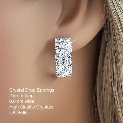 £5.95 • Buy Women's Elegant Crystal Drop Stud Pair Of Diamanté Crystal Earrings For Weddings