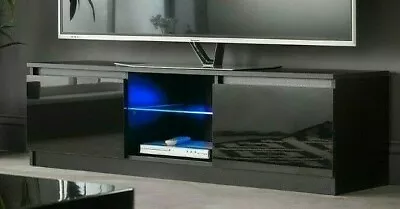 £109 • Buy Modern Black 140cm TV Stand Cabinet With Blue LED Lights For 50  55  65  TV's