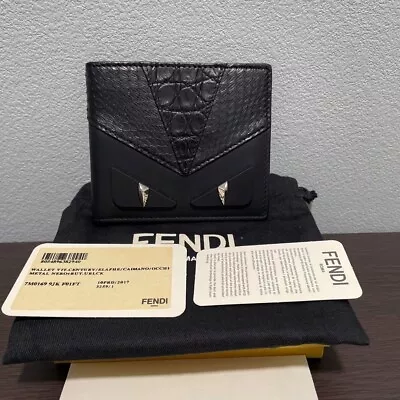 Fendi Double Billfold Wallet New Unused Black Monster Bugseye Leather Box Bag • $730