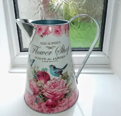 Large Jug Artificial Flower Vase Bluebird Rose Butterfly Flower Shop Metal 22cm • £11.99