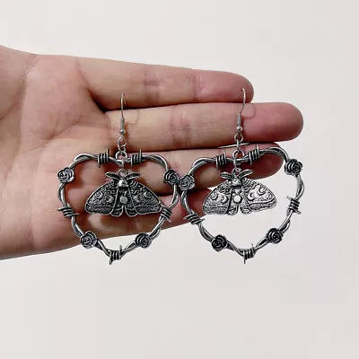 Thorns Heart Rose Flower Moth Earrings Dangle Hoop Gothic Alchemy Women Jewelry • $3.45