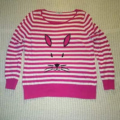 Tu Size 22 Jumper Pink & White Stripes With Bunny Rabbit Face 100% Cotton  • £7.99