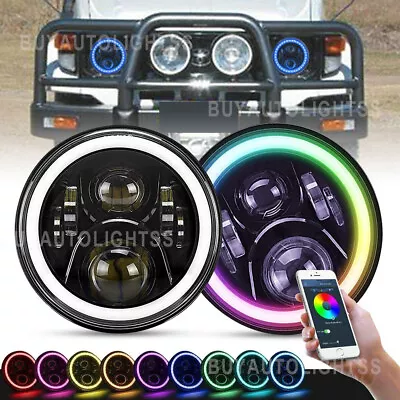 Pair 7  INCH LED Headlights RGB Halo For Toyota Landcruiser HZJ75 78 79 Series • $134.79