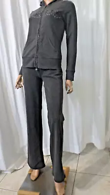 NWT VERTIGO PARIS Sz LARGE DISTRESSED BLACK LOGO SWEATS JACKET PANTS BUST 38 • $48.88