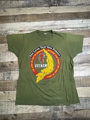 Vintage Single Stitch 80s Men Graphic T-Shirt Vietnam War Hell Devil Military • $39.99