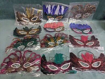 12 Piece Set Feather Masquerade Mask (Mini Mardi Gras) Party Wedding Decoration • $24.99