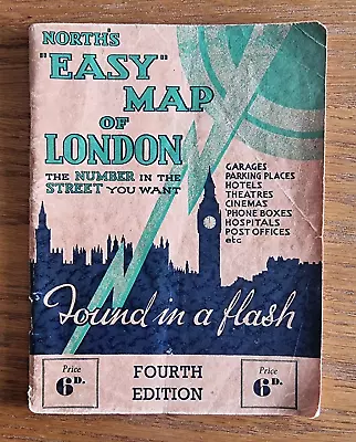Vintage North's Easy Map Of London 1938 Pre War Street Map Book 4th Edition • £4.50