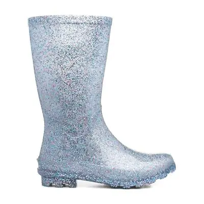 Girls Wellies Blue Kids School Wellington Boots Glitter SIZE • £6.99